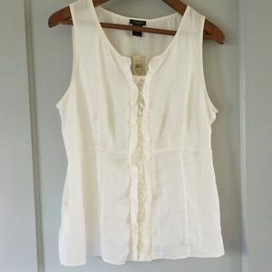 Ann Taylor Satin ivory tank top size 10 medium cottagecore